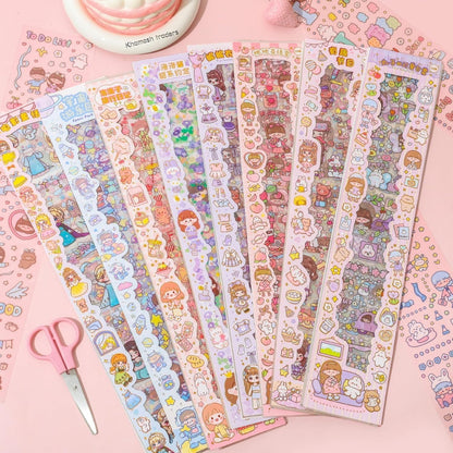 Cute Cartoon Theme Kawaii Stickers-20 Pet Sheets Cute Washi Stickers for Project, Girls Sticker Set for Kids, Self-Adhesive Sticker, Kawaii Sticker Sheet Size - 40 X 8 CM