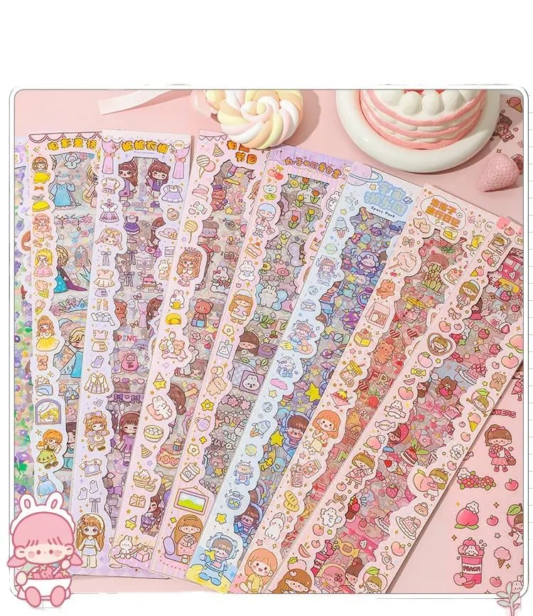 Cute Cartoon Theme Kawaii Stickers-20 Pet Sheets Cute Washi Stickers for Project, Girls Sticker Set for Kids, Self-Adhesive Sticker, Kawaii Sticker Sheet Size - 40 X 8 CM