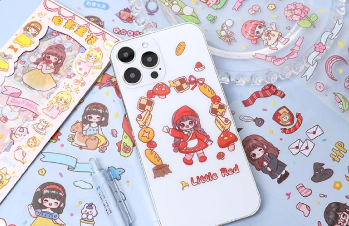Cute Cartoon Theme Kawaii Stickers-20 Pet Sheets Cute Washi Stickers for Project, Girls Sticker Set for Kids, Self-Adhesive Sticker, Kawaii Sticker Sheet Size - 40 X 8 CM