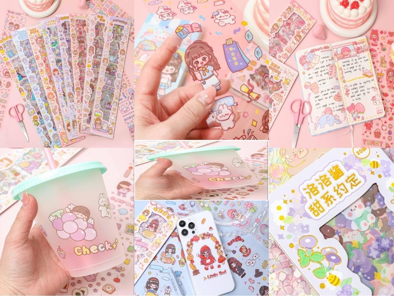 Cute Cartoon Theme Kawaii Stickers-20 Pet Sheets Cute Washi Stickers for Project, Girls Sticker Set for Kids, Self-Adhesive Sticker, Kawaii Sticker Sheet Size - 40 X 8 CM