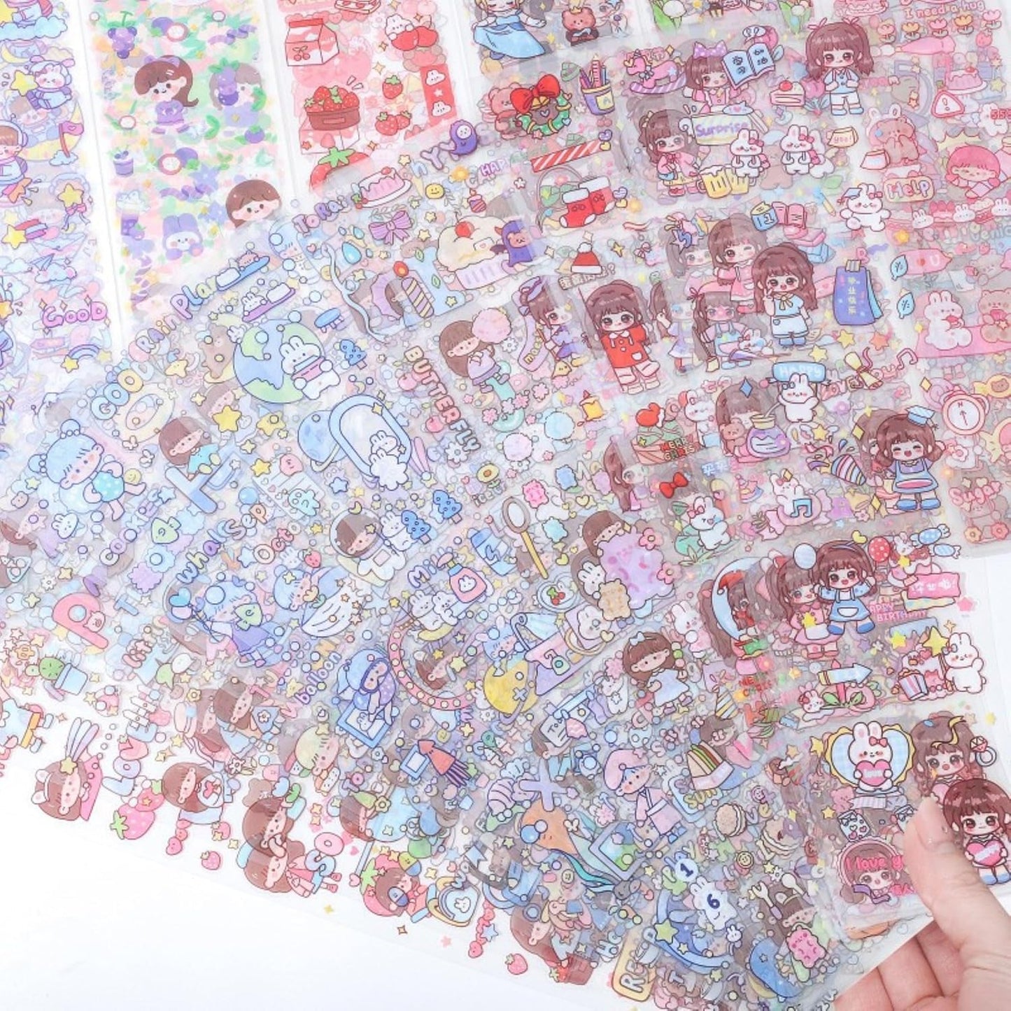 Cute Cartoon Theme Kawaii Stickers-20 Pet Sheets Cute Washi Stickers for Project, Girls Sticker Set for Kids, Self-Adhesive Sticker, Kawaii Sticker Sheet Size - 40 X 8 CM