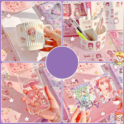 Cute Cartoon Theme Kawaii Stickers-20 Pet Sheets Cute Washi Stickers for Project, Girls Sticker Set for Kids, Self-Adhesive Sticker, Kawaii Sticker Sheet Size - 40 X 8 CM