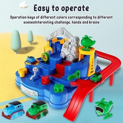 Race Track Parking Crane Toy Set with Airplane & Truck – 2-in-1 Educational Car Adventure Playset for Kids 3+