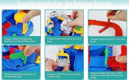 Race Track Parking Crane Toy Set with Airplane & Truck – 2-in-1 Educational Car Adventure Playset for Kids 3+