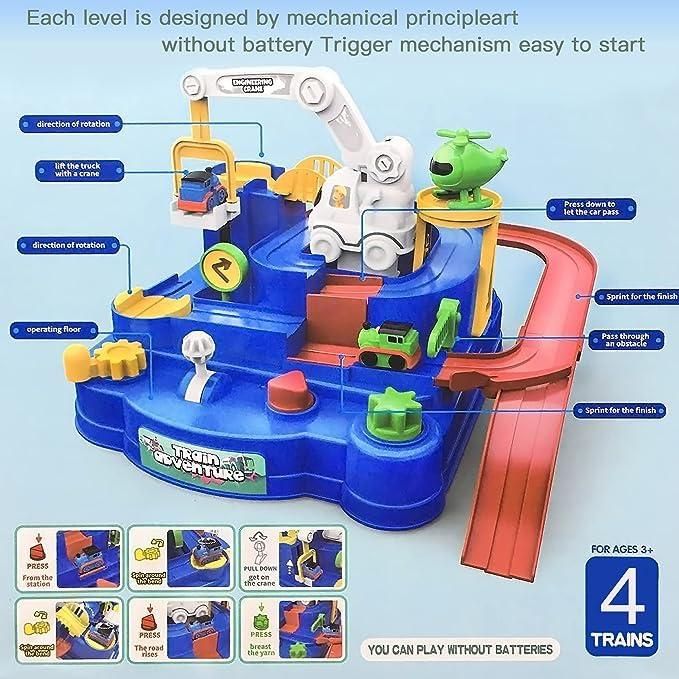 Race Track Parking Crane Toy Set with Airplane & Truck – 2-in-1 Educational Car Adventure Playset for Kids 3+
