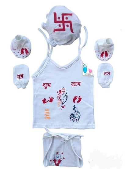 Newborn Baby Printed Cotton Blend Clothes for Hindu Rituals – Namkaran, Annaprashan & First Diwali Outfit