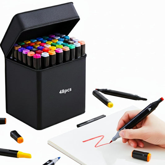 Touch Art Markers Set 48 Colors – Dual-Tip Brush & Chisel Alcohol Markers with Carrying Case for Kids, Students & Artists