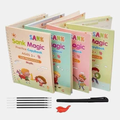 Sank Magic Practice Copybook (4 Books,1 Pen,1 Grip,10 Refill)