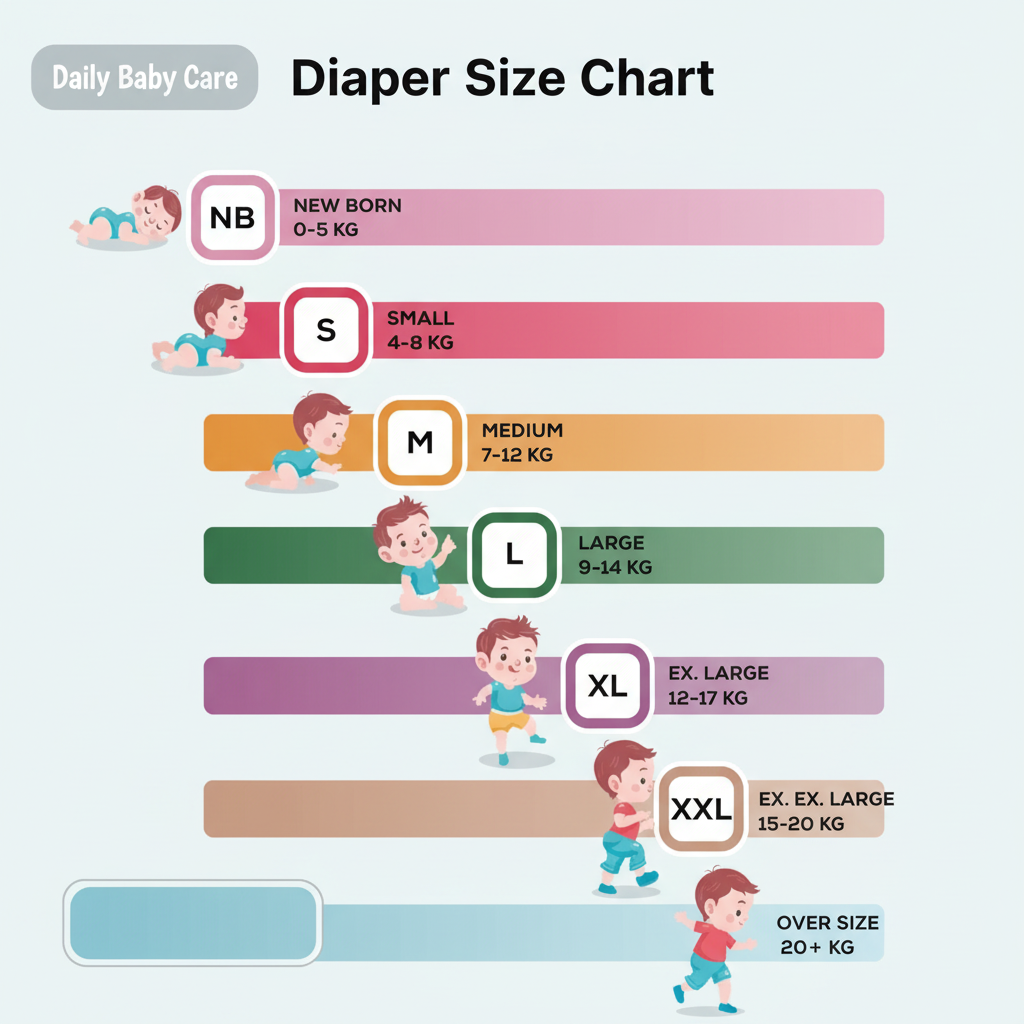 Daily Baby Care diaper size chart for natural newborn diapers and other sizes from newborn to oversize