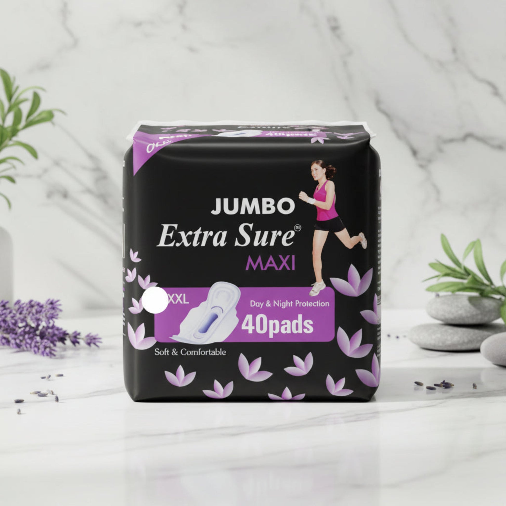 Jumbo Extra Sure XXL sanitary pads pack 40 for day and night protection with soft comfortable design