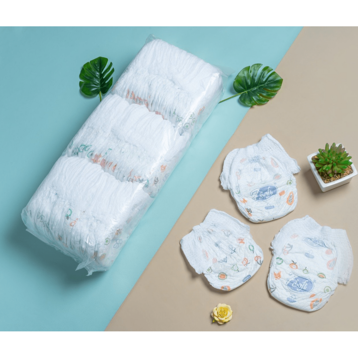 THE GIR FARMER natural newborn diapers 75 pack in clear packaging with printed designs