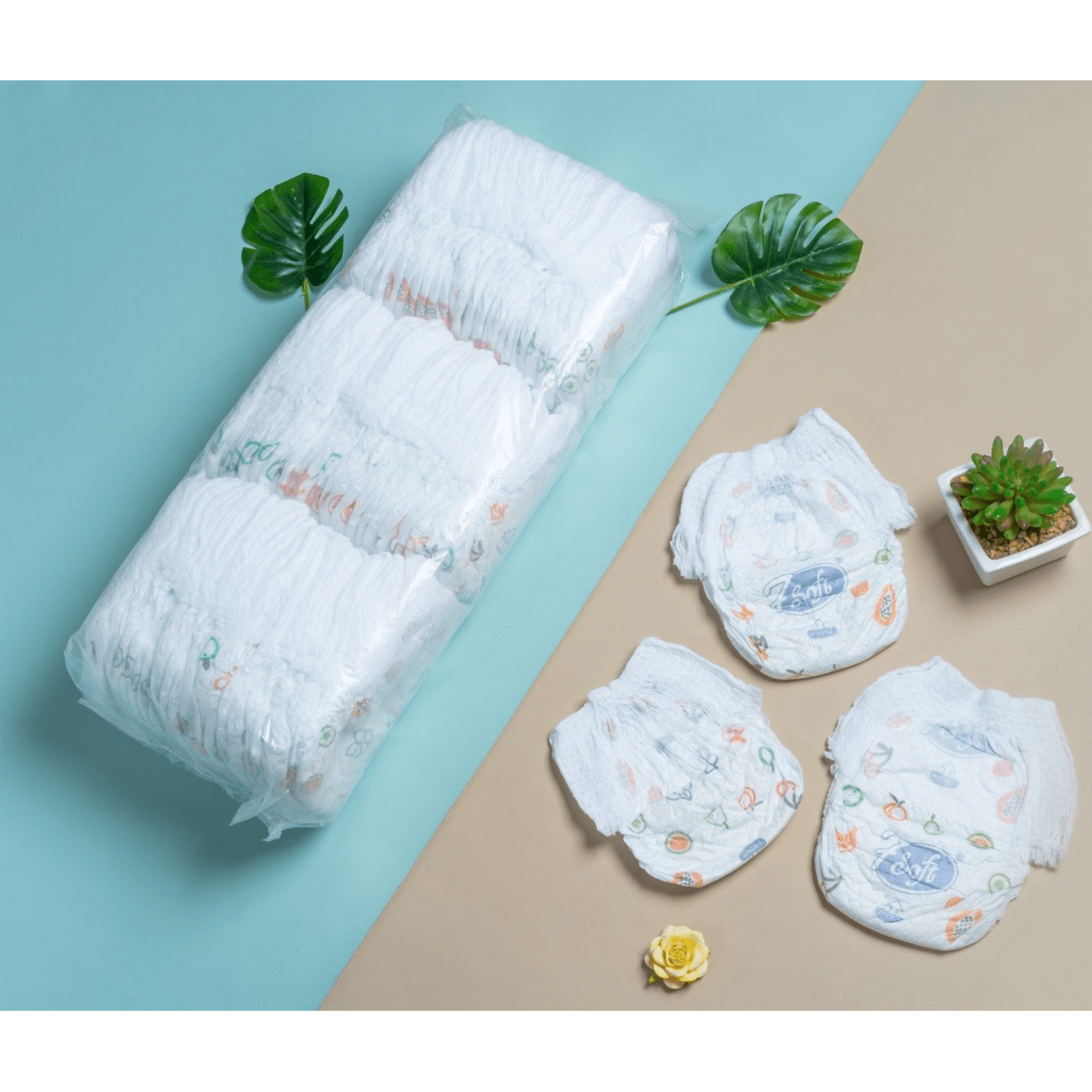 THE GIR FARMER natural newborn diapers 75 pack in clear packaging with printed designs