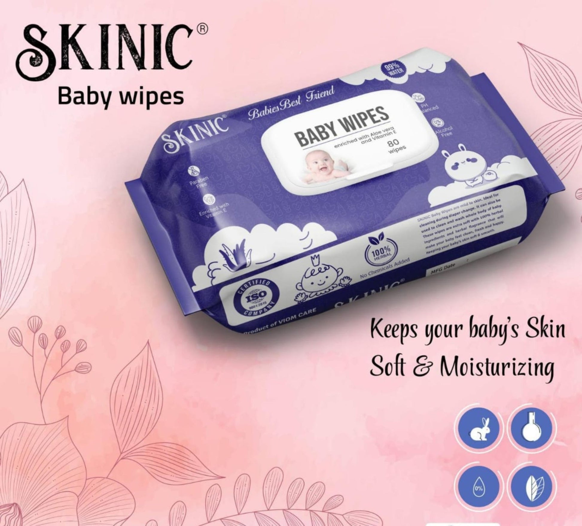 Skinic Baby Wipes Pack for Soft and Moisturizing Care with Zero Chemicals