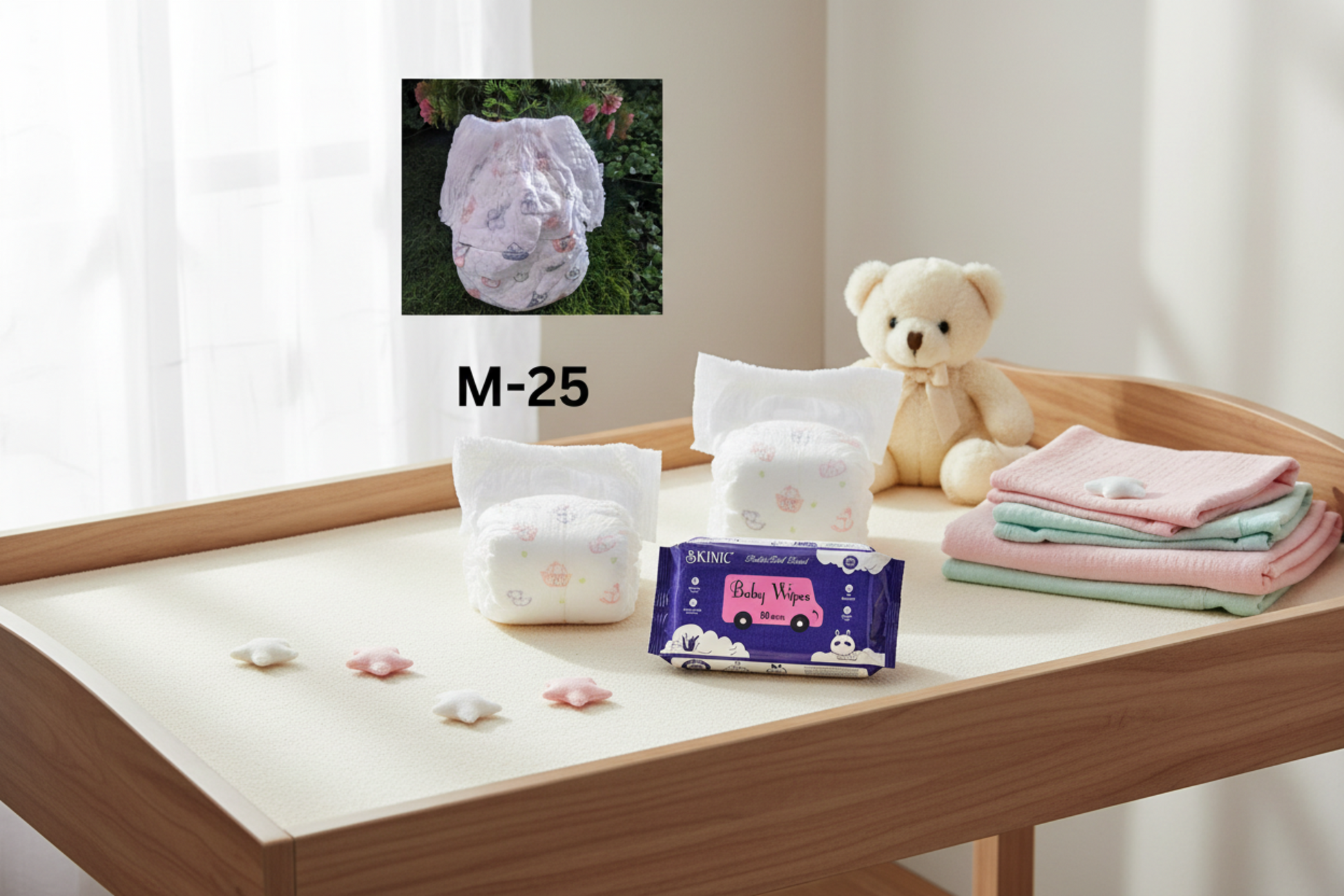 THE GIR FARMER organic baby diaper combo with soft patterns and included baby wipes for gentle care