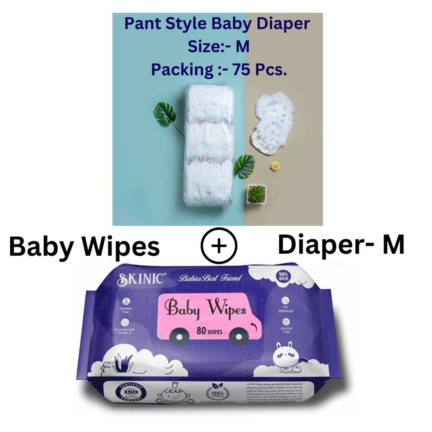 THE GIR FARMER Organic baby diapers medium in pant style with 75 pieces packed with baby wipes