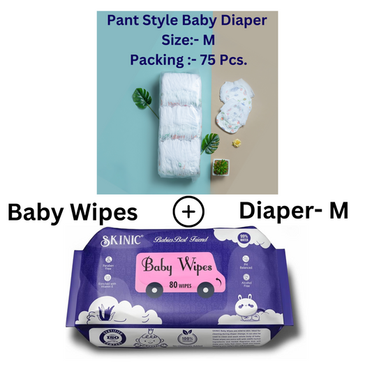 THE GIR FARMER Organic baby diapers medium in pant style with 75 pieces packed with baby wipes
