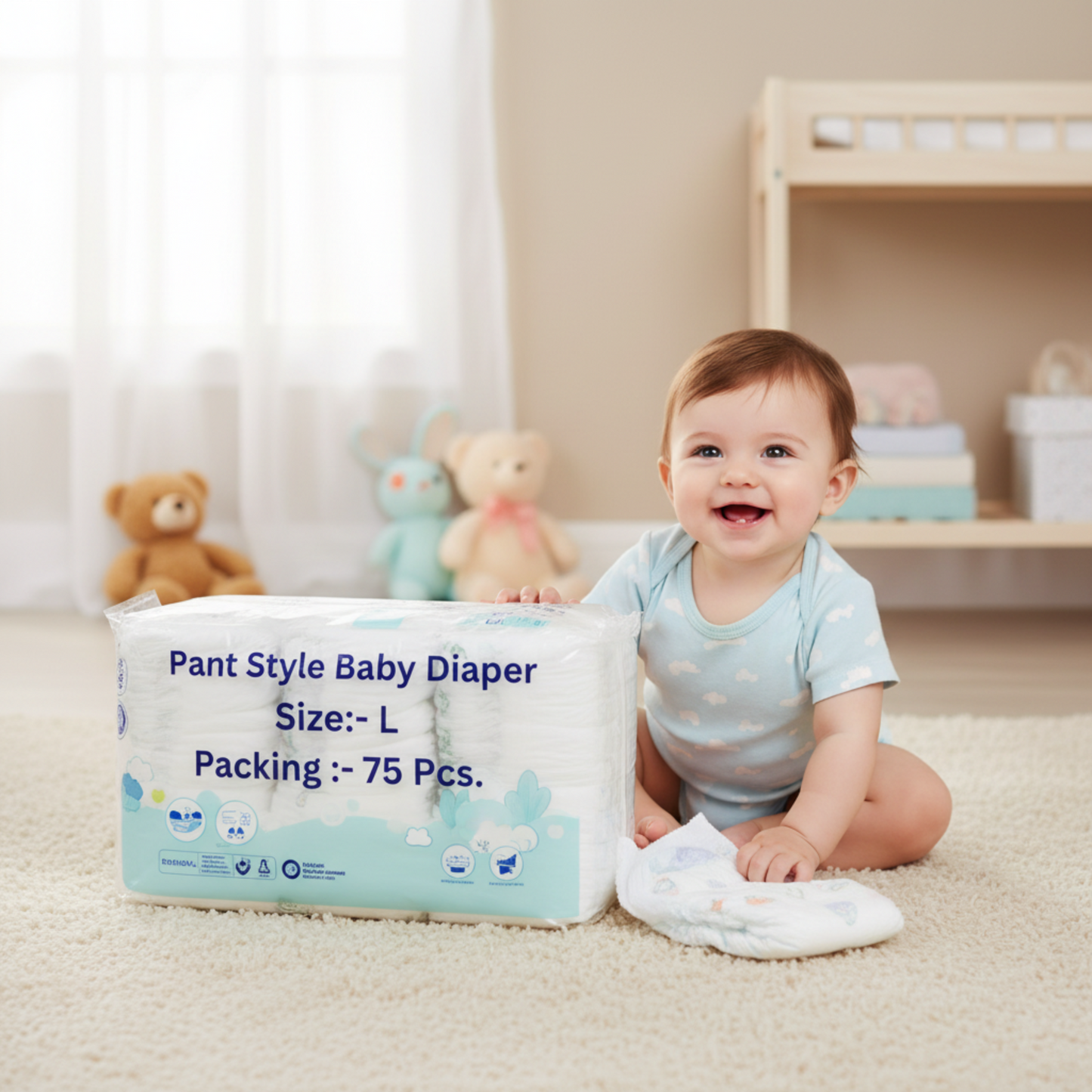 THE GIR FARMER Pant Style Baby Diapers L size, pack of 75 pcs for comfortable baby care