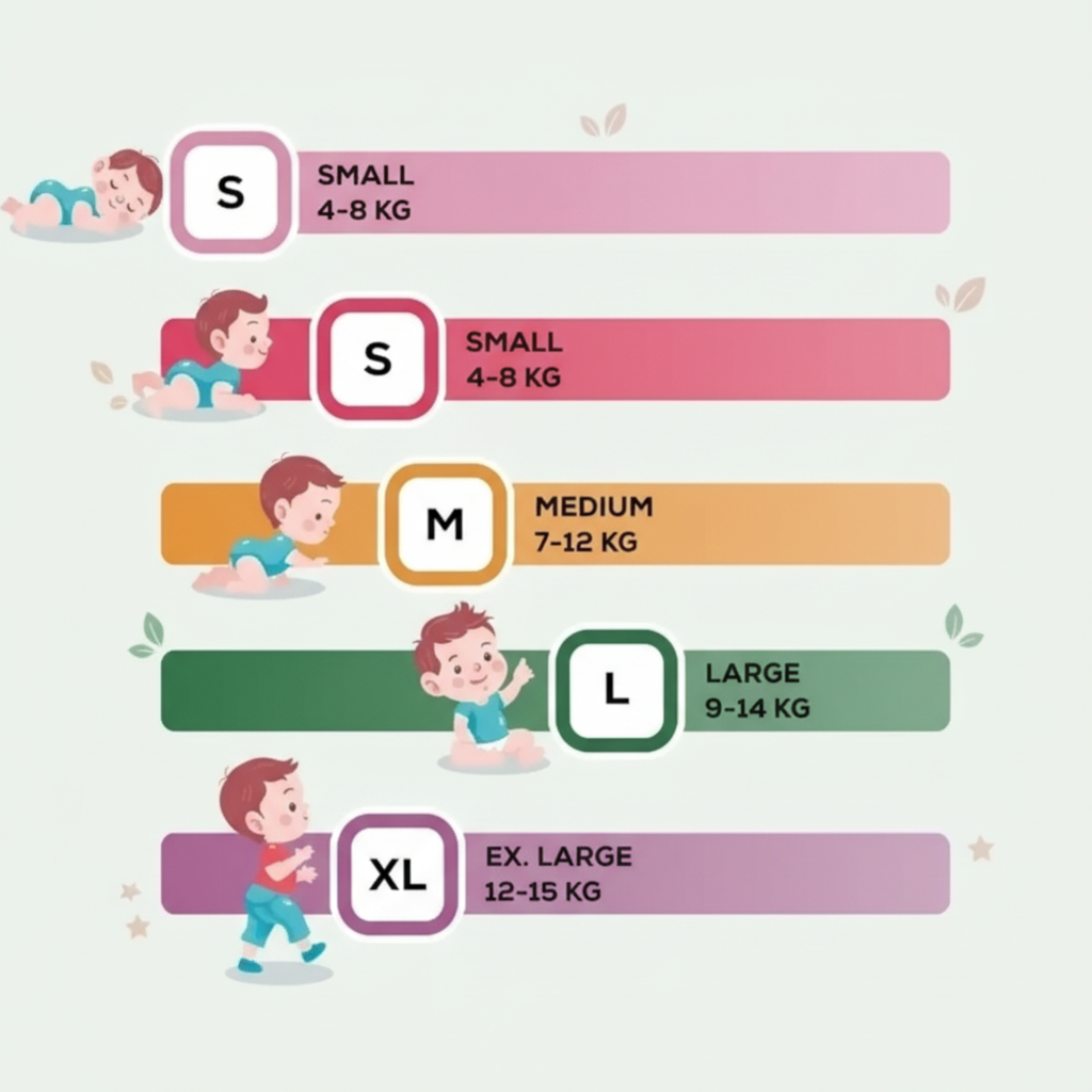 Size comparison chart showing XXL baby diaper fit with labeled waist and weight ranges, illustrating how XXL baby diaper provides extra coverage and comfort for larger babies.